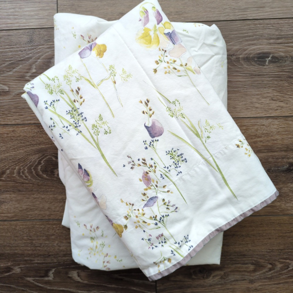 Yves Delorme Paris Senteur Pollen Queen Fitted & Flat Sheet Set Floral Purple